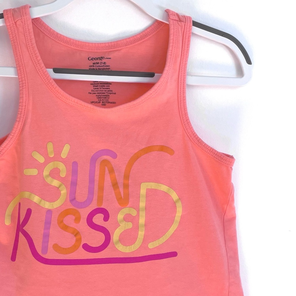 6/$20💥Sun Kissed Graphic Tee Tank Top, Racerback & Wider Straps, Coral Pink